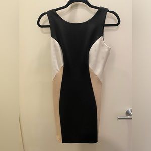 Black, white and cream dress